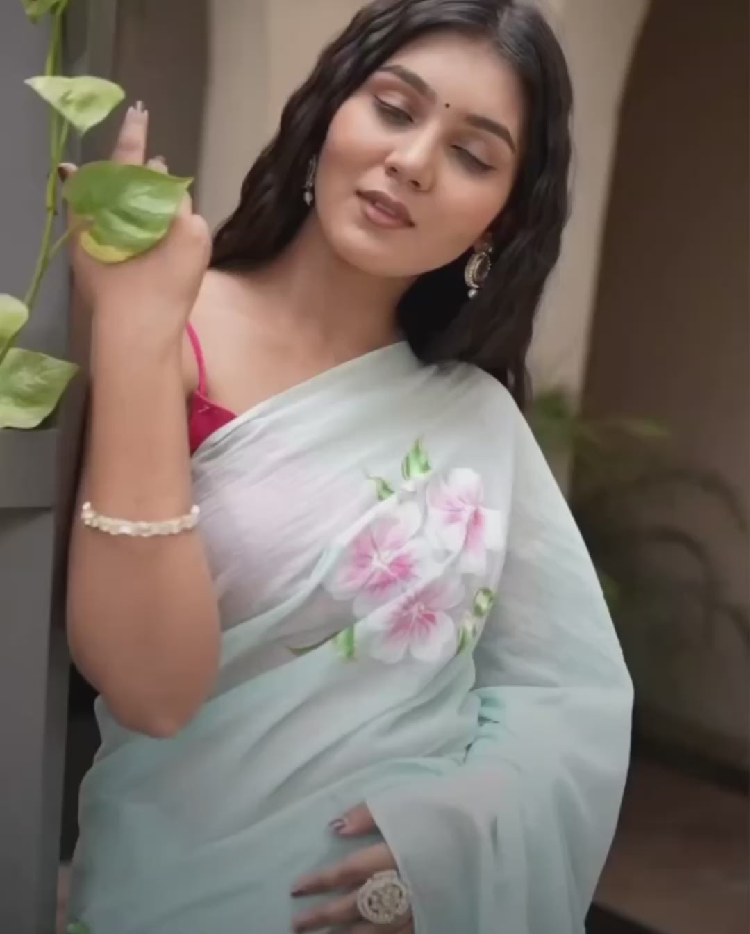 PICHI HAND PAINT PRIMUM SOFT ORIGNAL PURE MUSLIN SILK SKY BLUE SAREE