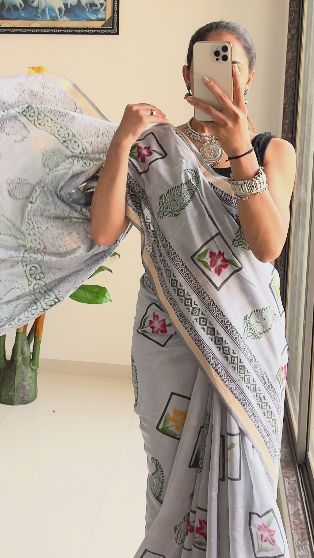 SELFI3 PRIMUM ORIGINAL LINEN WITH ZARI BODAR GREY SAREE