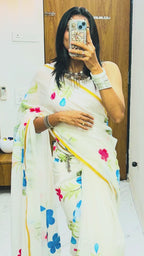 SELFI25 SOFT MASLIN COTTON WITH HEVY ZARI BODAR WHITE SAREE