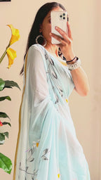 SELFI35 SOFT MASLIN COTTON WITH HEVY ZARI BODAR SKY BLUE SAREE