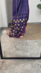 PURE SOFT MULMUL COTTON BAGRU HAND PRINT VIOLET SAREE WITH BLOUSE
