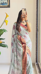 ASSAM SILK NATURAL CELLULOSE NYLON AND VISCOSE ZARI WEAVING SKY BLUE SAREE