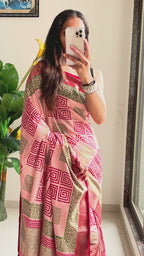 SUTRA2 NATURAL CELLULOSE NYLON AND VISCOSE HAND BLOCK SUTRA SILK DUSTY PINK SAREE