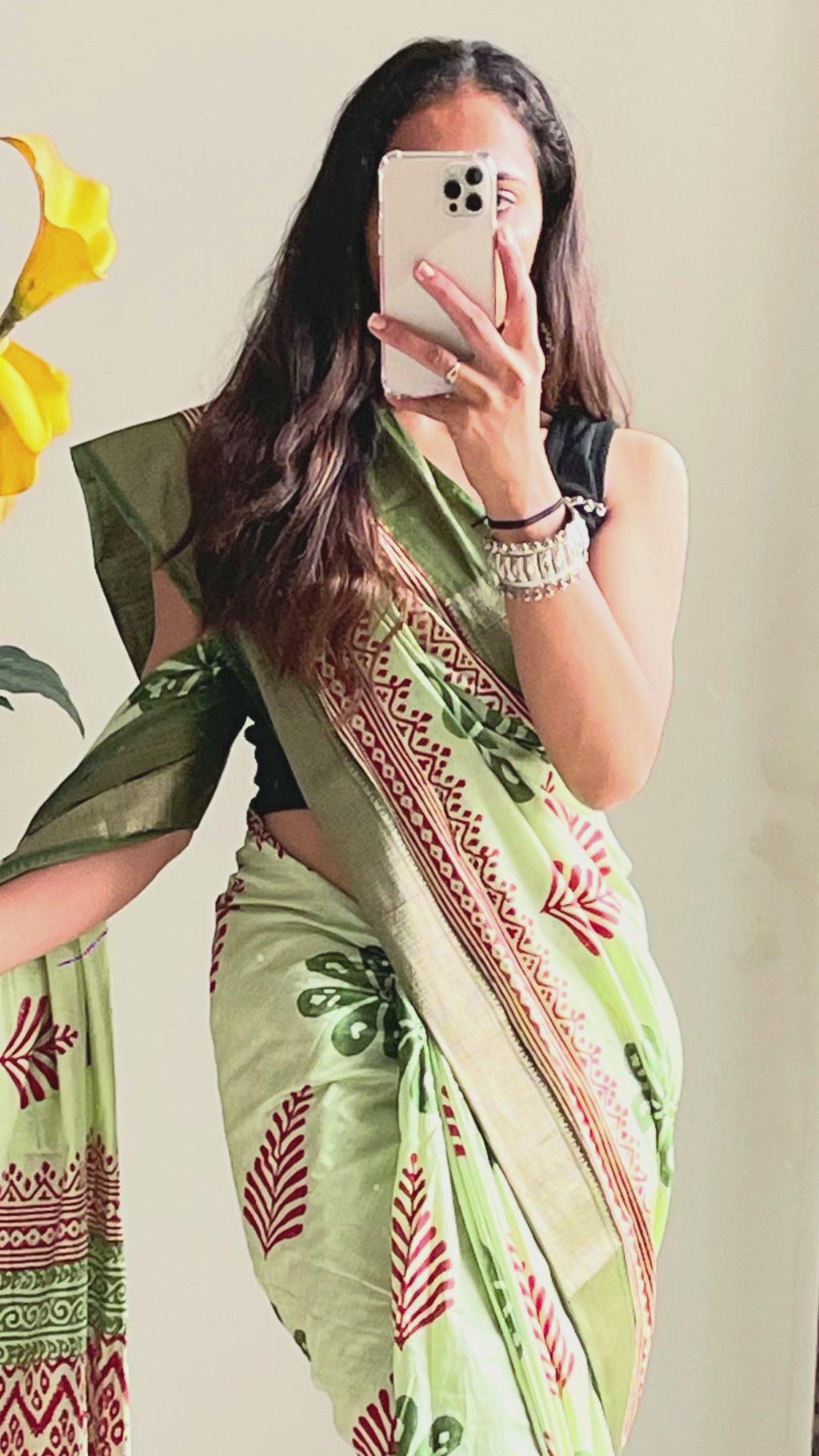 SUTRA4 NATURAL CELLULOSE NYLON AND VISCOSE HAND BLOCK SUTRA SILK PISTA GREEN SAREE