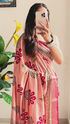SUTRA4 NATURAL CELLULOSE NYLON AND VISCOSE HAND BLOCK SUTRA SILK DUSTY PINK SAREE