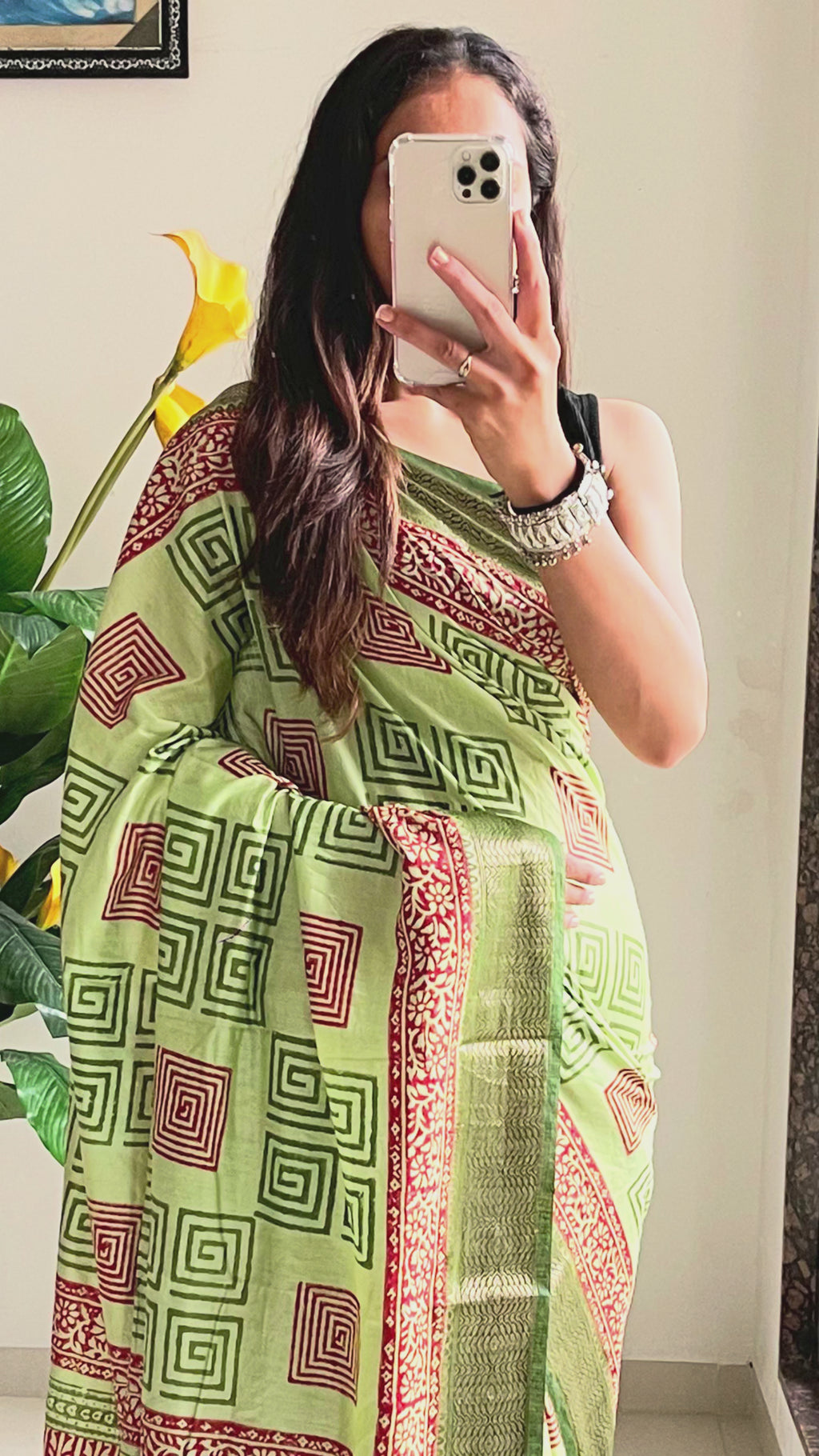 SUTRA2 NATURAL CELLULOSE NYLON AND VISCOSE HAND BLOCK SUTRA SILK PISTA GREEN SAREE