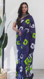 TIEDYE LUXE PREMIUM MULMUL COTTON TIEDYE PRINTED NEVY BLUE SAREE