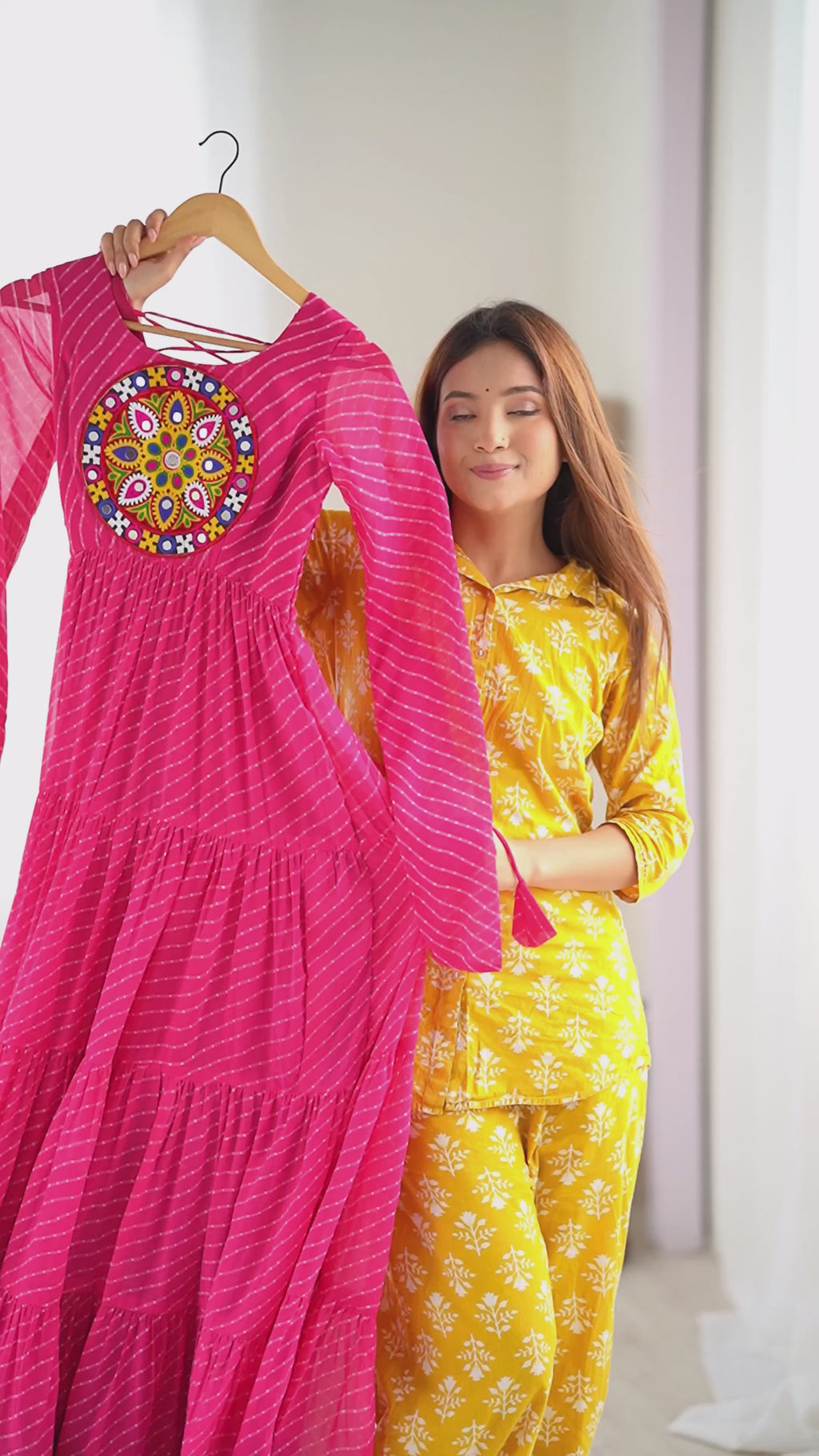 NKB-43 PURE SOFT FOX GEORGETTE LAHERIYA PRINT FABRIC FULLY FLAIR ANARKALI FULLY STTICHED GOWN READY TO WEAR PINK