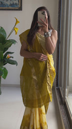 SELFI13 PRIMUM ASSAM SILK NECHRAL SOFT FANCY JACQUARD WITH SIKVANS BORDER DIMANDING WORK MUSTARD SAREE