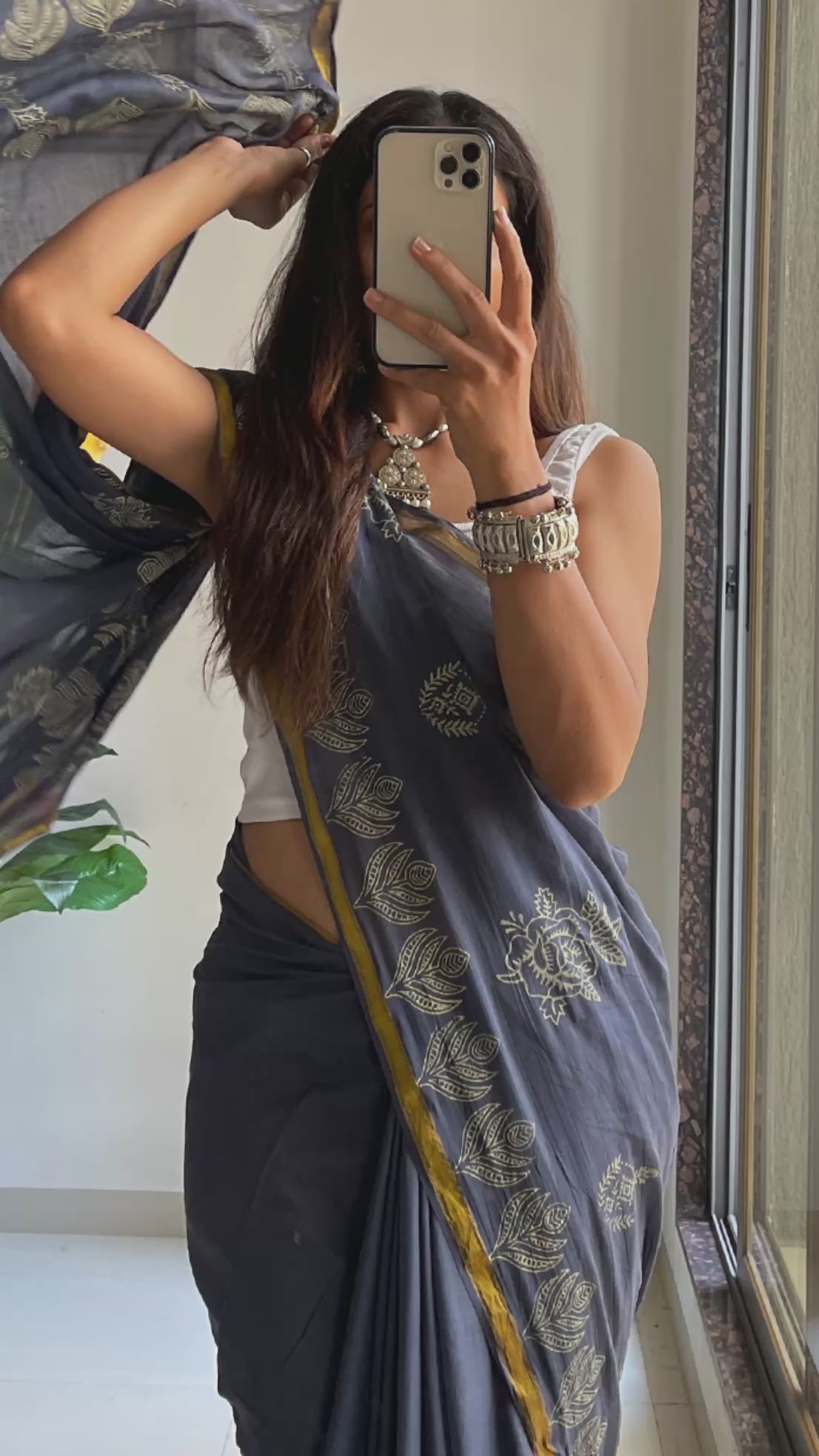 HAND BLOCK1 SOFT MASLIN COTTON WITH HEVY ZARI BODAR BLUE SAREE