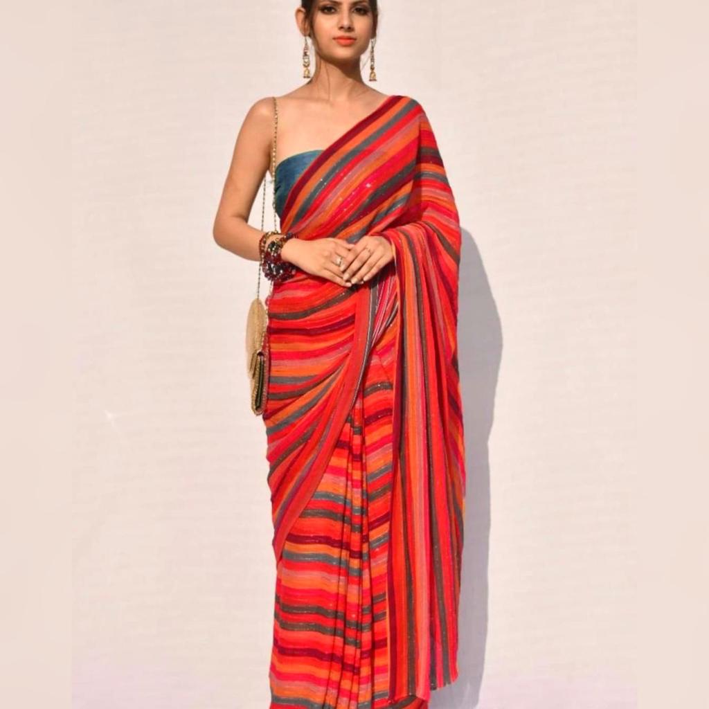Faux Georgette silk saree with Sequence crochet work