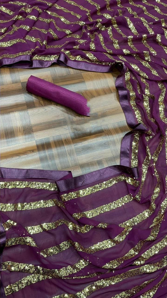 Georgette saree with 3MM sequence work with Sattin Patti